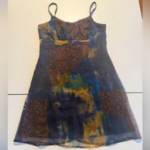 Patchwork y2k Patterned babydoll mini spaghetti Strap Dress